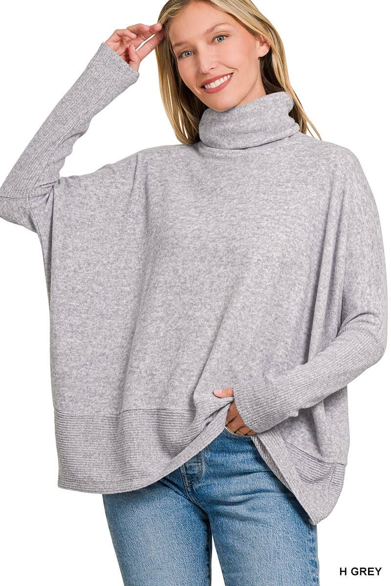 Soft Grey Melange Hacci Turtleneck Sweater|120