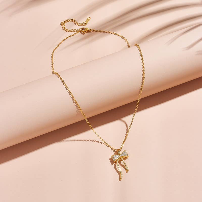 18K STAINLESS STEEL TARNISH FREE BOW NECKLACE | 40NK9427
