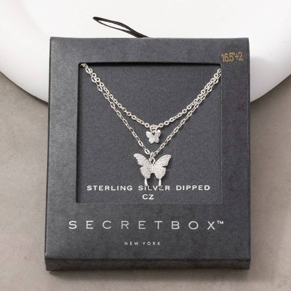14K Gold Dipped Cz Butterfly Layered Necklace