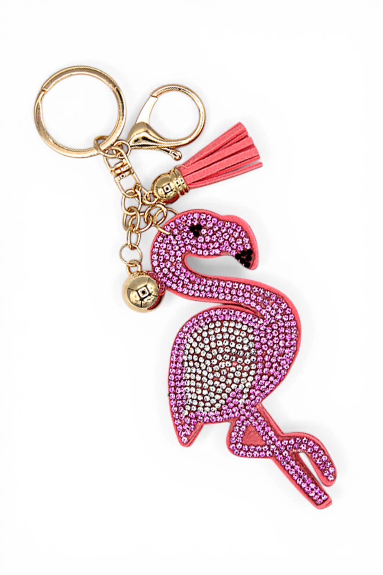 Rhinestone Pave Flamingo Pillow Key Chain