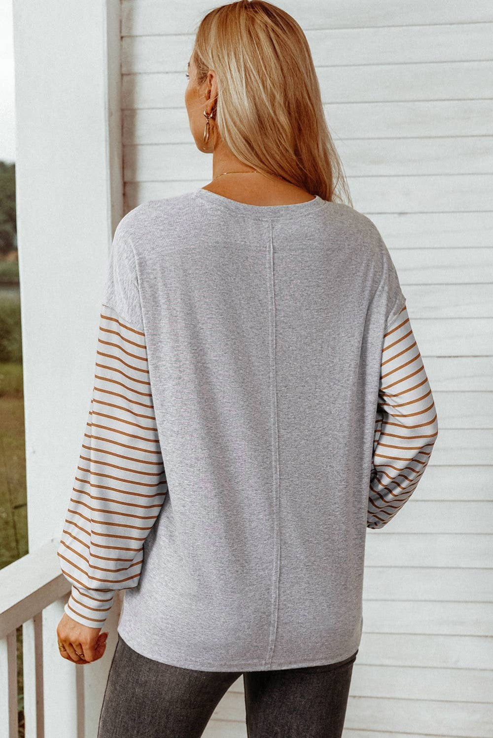 Striped Bishop Sleeve Top|99