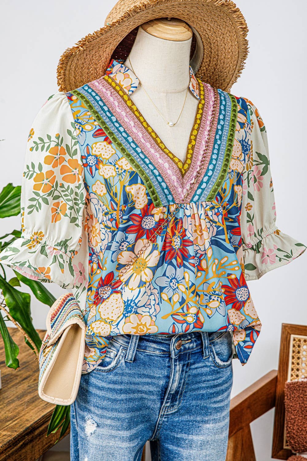 Crochet Half Sleeve Floral Blouse|107