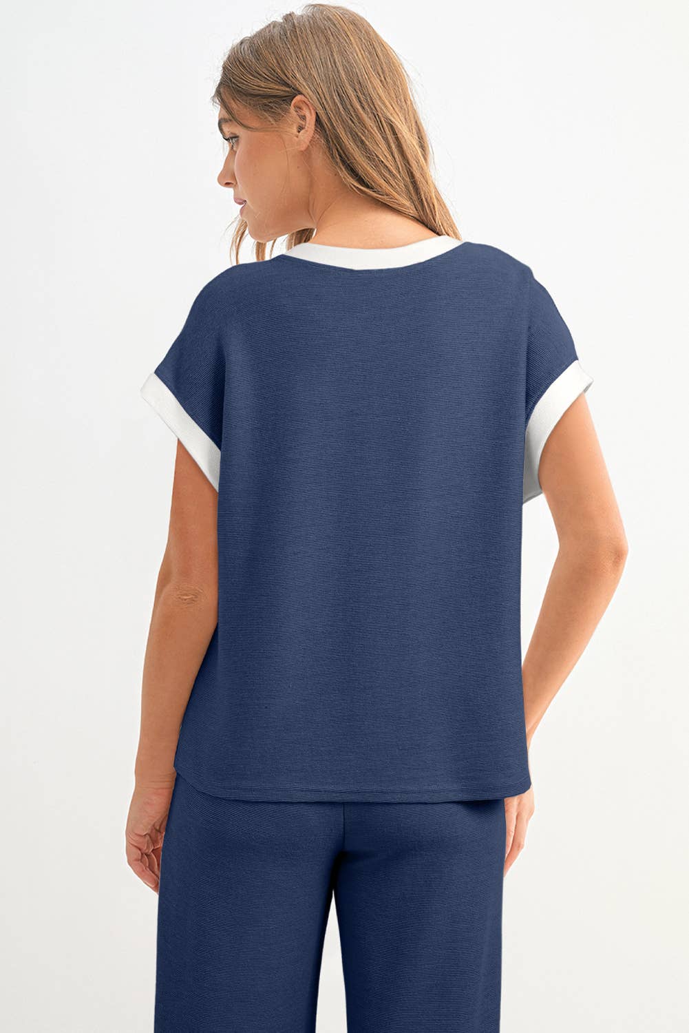 Color block Pockets Short Sleeve Top & Pants Set