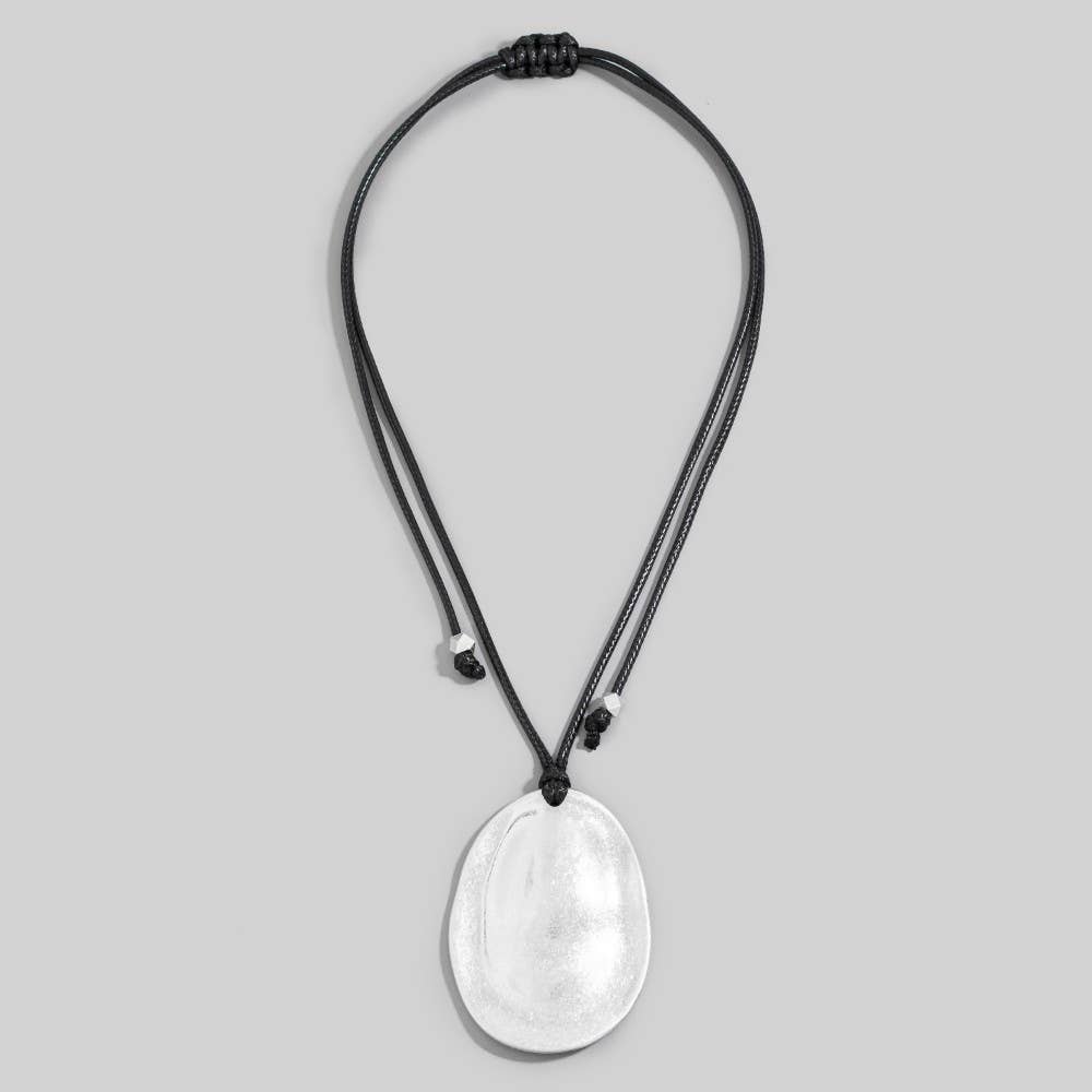 Adjustable Cord Oval Metal Disc Pendant Necklace