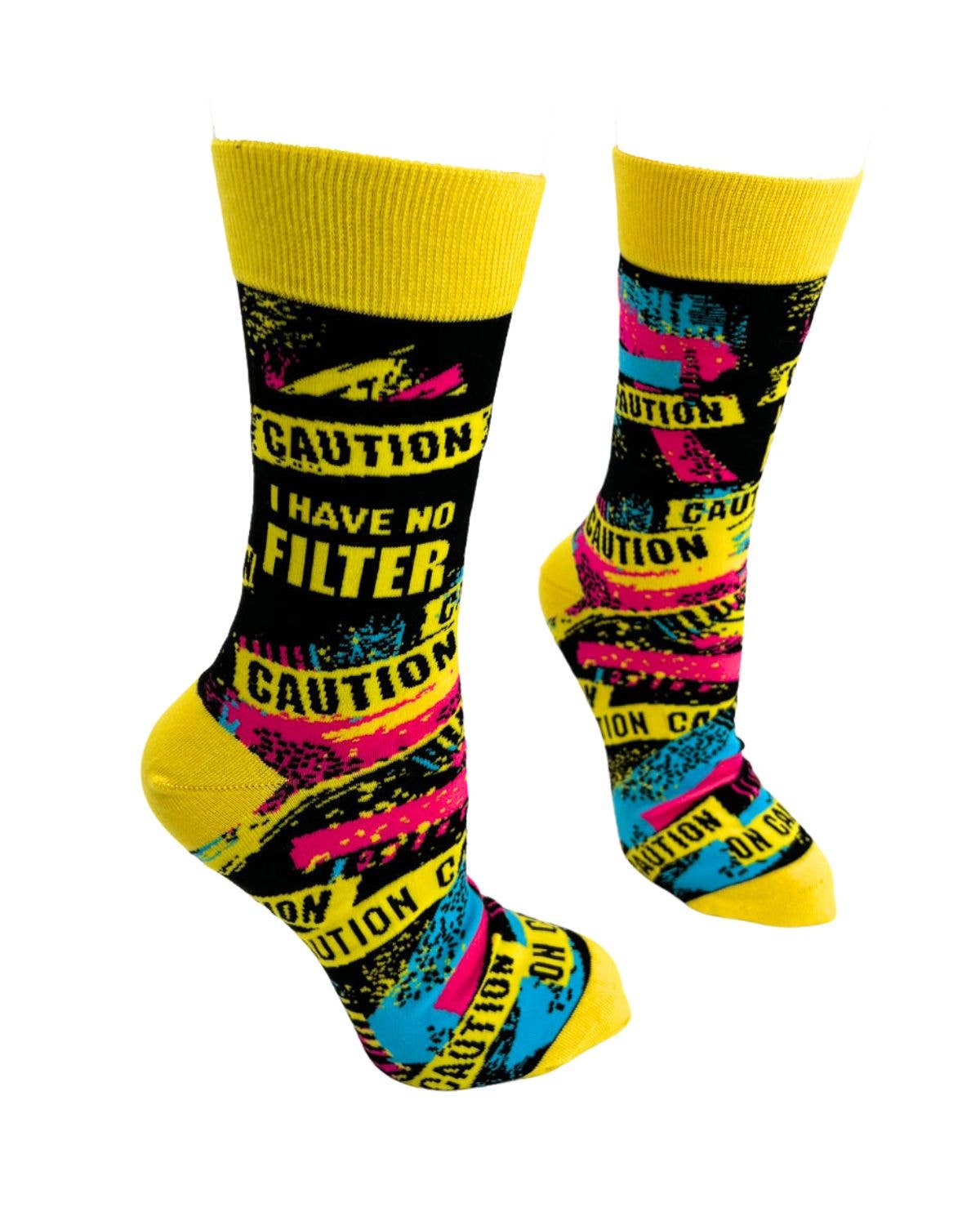 Caution I Have No Filter Men's Novelty Crew Socks