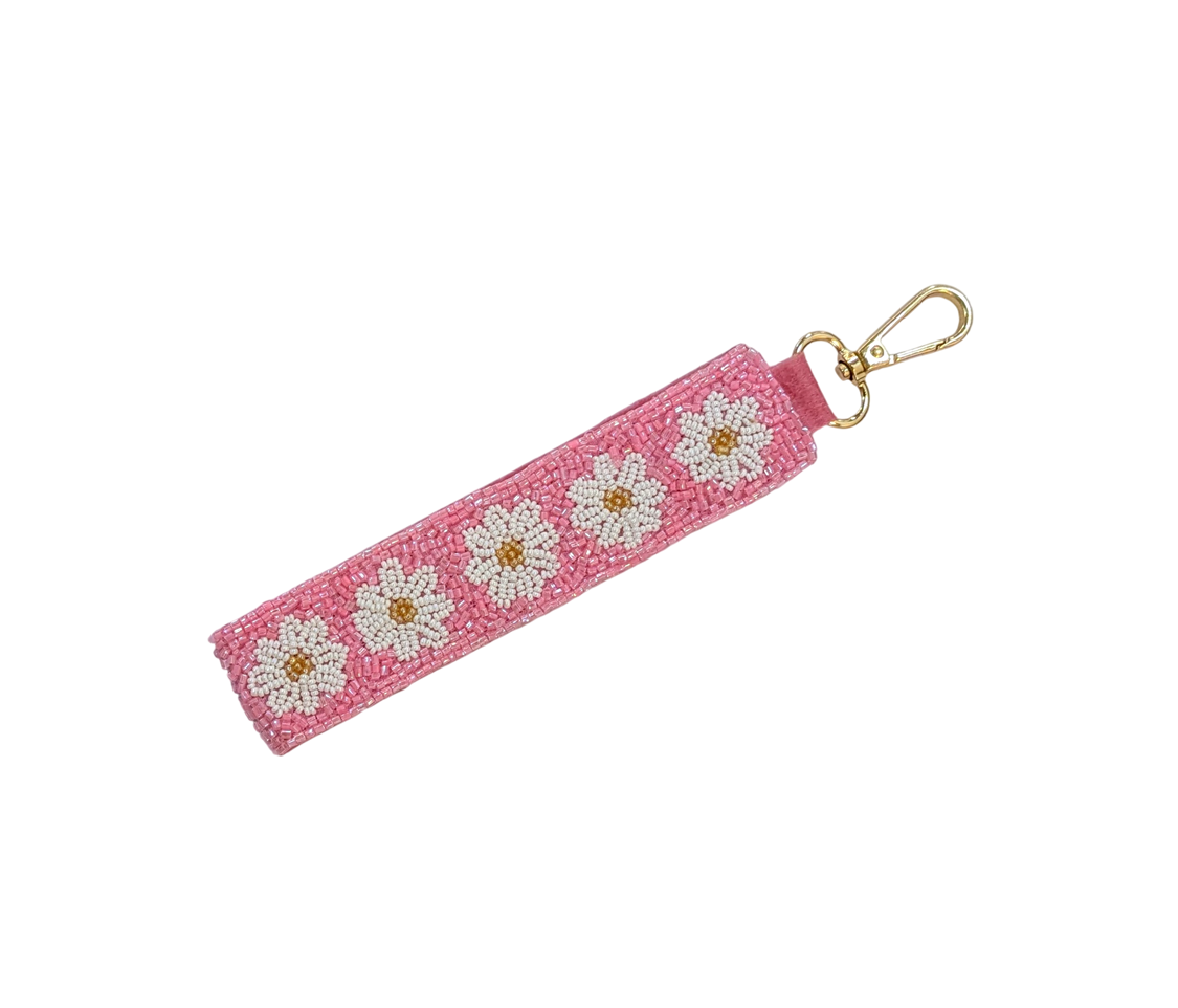 Ladies Flowers Designed Fully Beaded Wristlet Strap