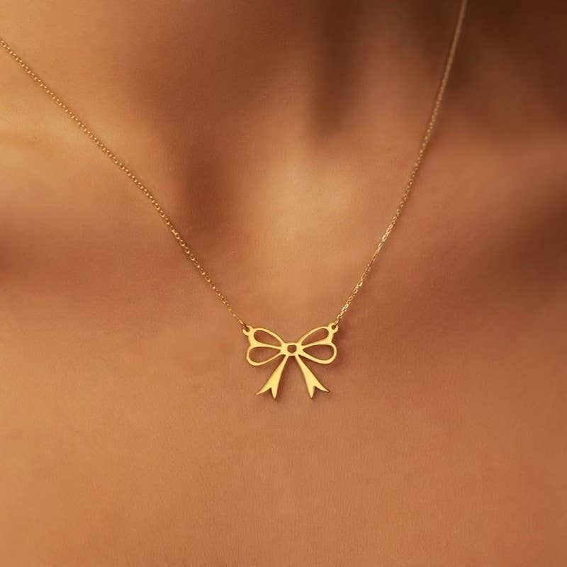18K STAINLESS STEEL TARNISH FREE BOW NECKLACE | 40NK9442