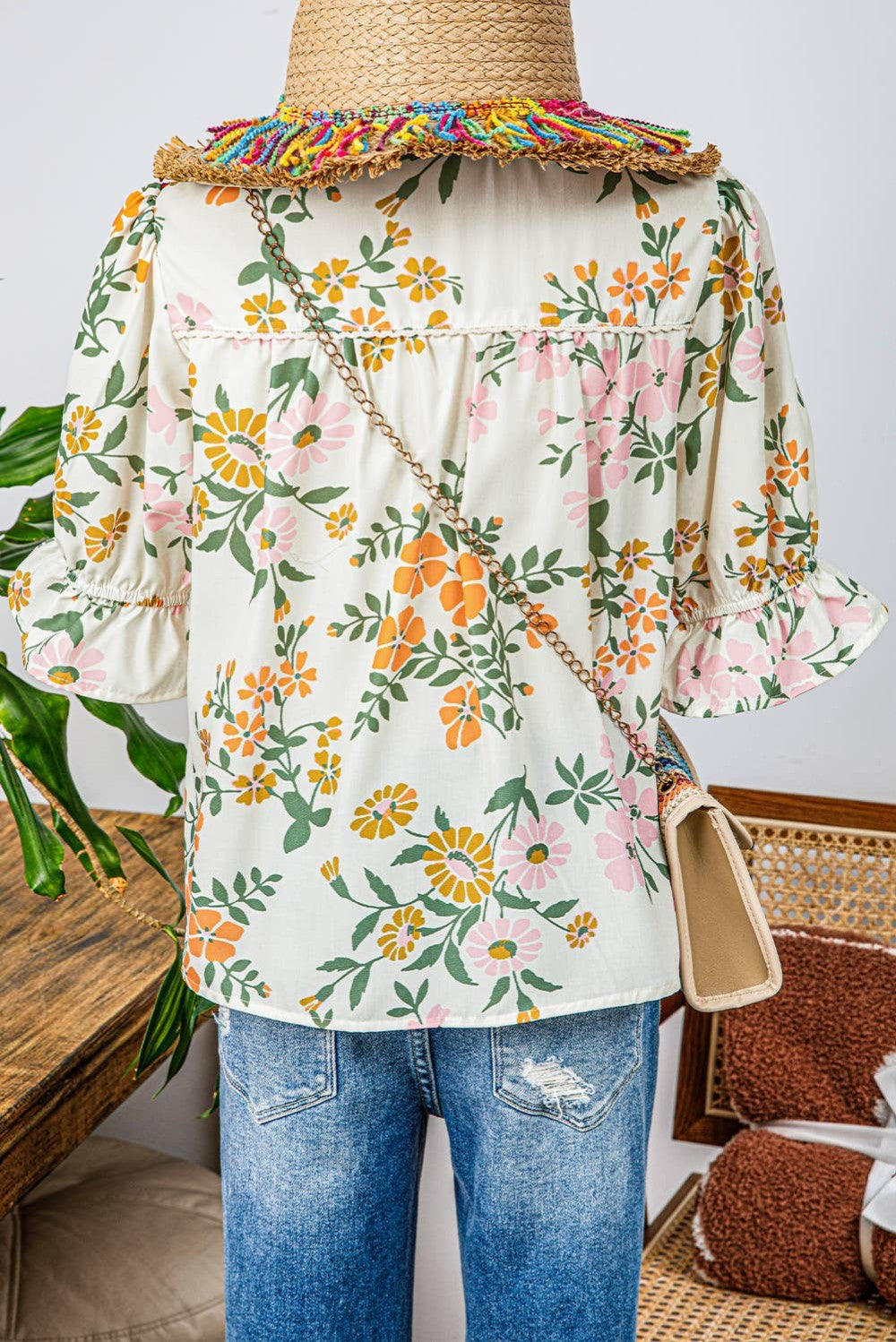 Crochet Half Sleeve Floral Blouse|104