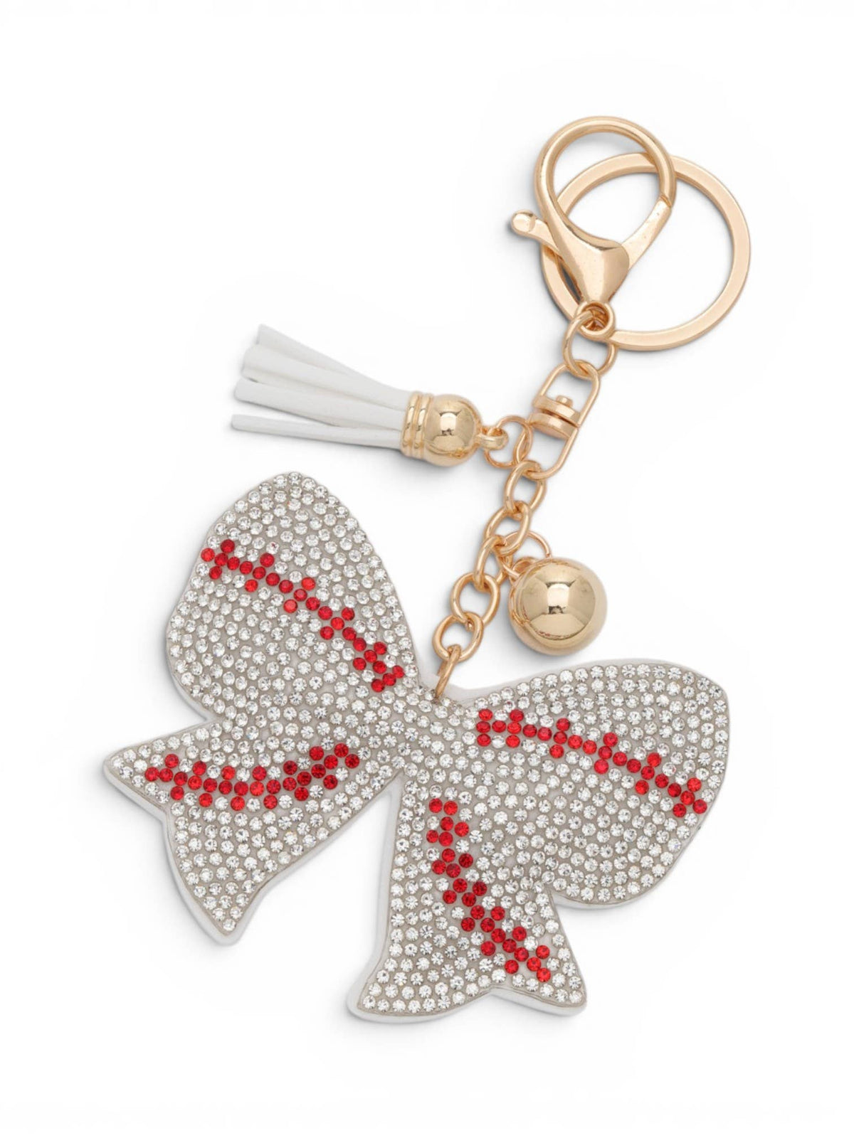 Baseball Print Bow Tie Rhinestone Pillow Key Chain