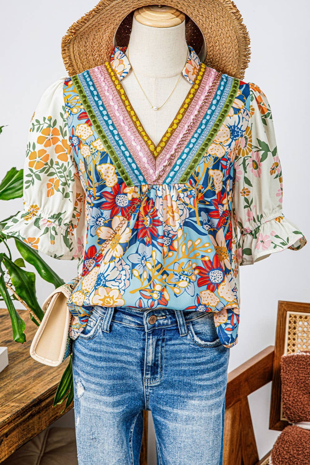 Crochet Half Sleeve Floral Blouse|106