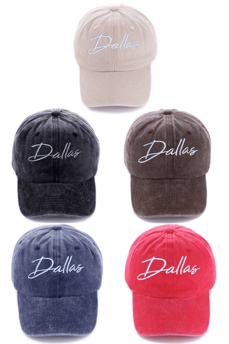 "DALLAS"and "ATLANTA" WASHED EMBROIDERED CITY CAPS HATS