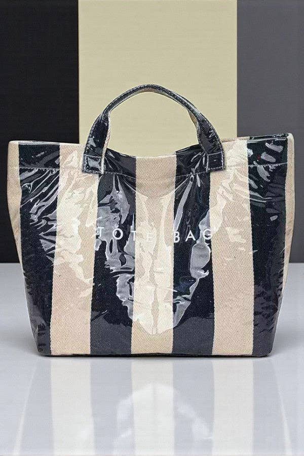 Black and Beige Striped TOTE BAG