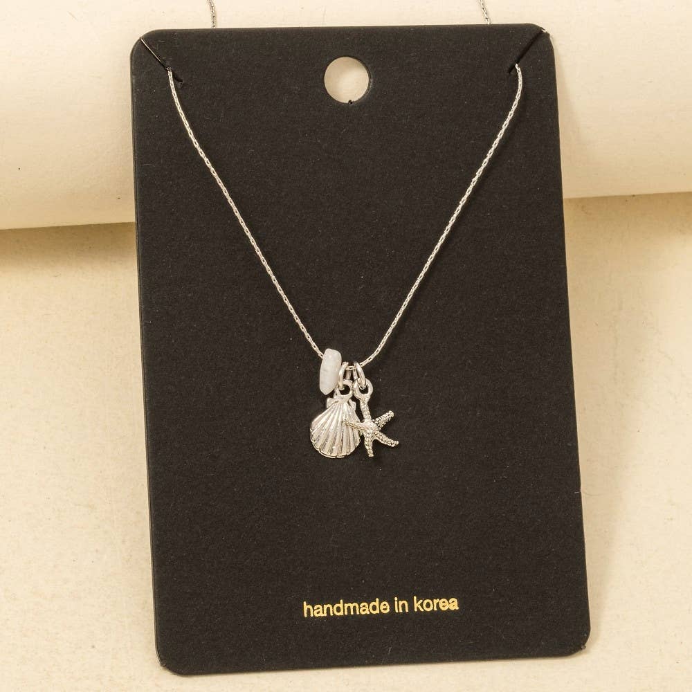 Sea Life And Stone Charm Dainty Chain Necklace