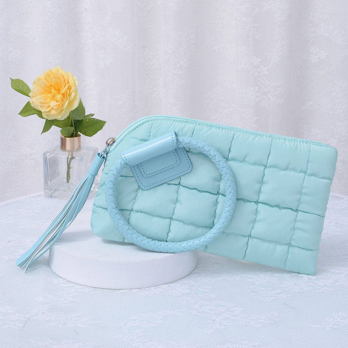 QP204 Quilted Puffer Wristlet/Clutch With Tassel