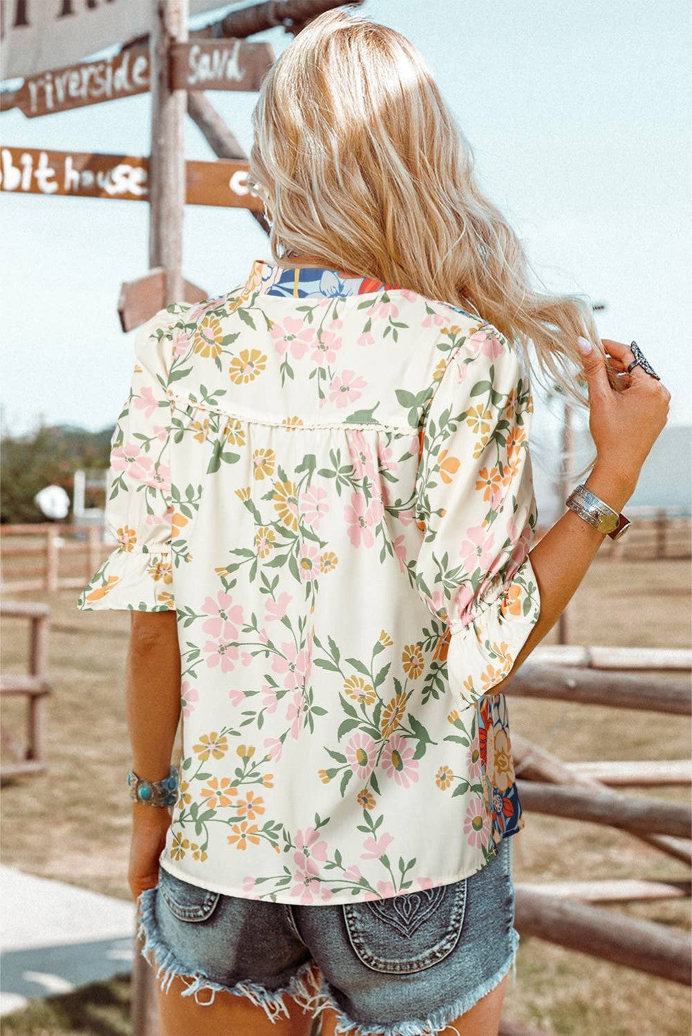 Crochet Half Sleeve Floral Blouse|102