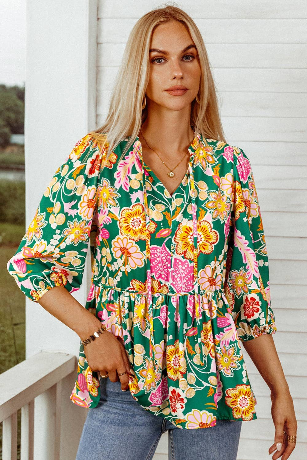 Floral Puff Sleeve Blouse|97