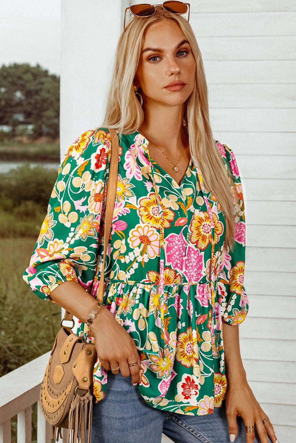 Floral Puff Sleeve Blouse|96