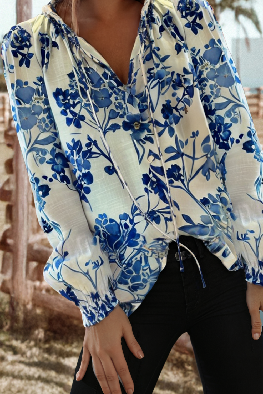 Floral lace-up blouse|108
