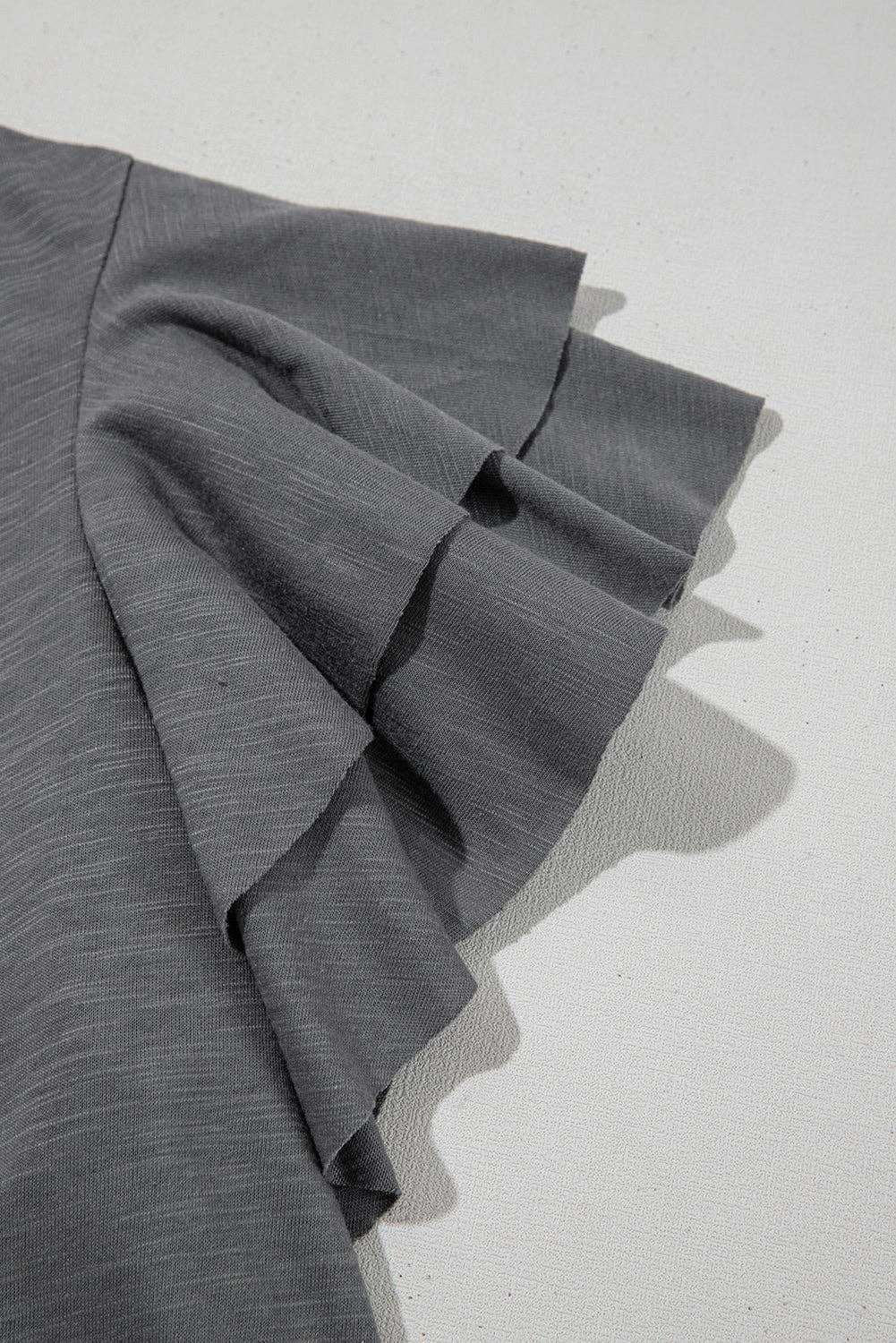 Dark Grey Ruffle Sleeve Casual Tee Boutique Summer Top