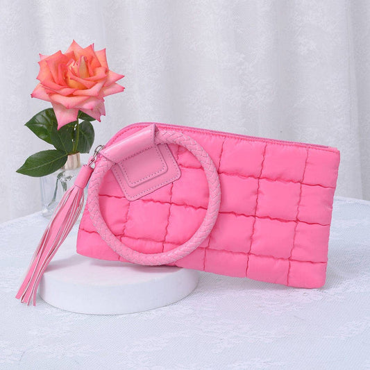 QP204 Quilted Puffer Wristlet/Clutch With Tassel