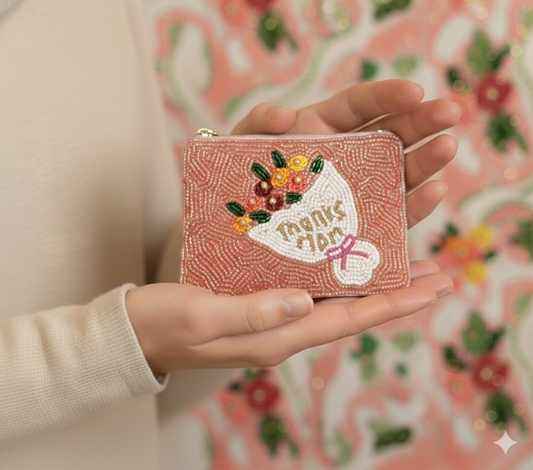 Ladies Thanks Mom Fully Beaded Coin Purse