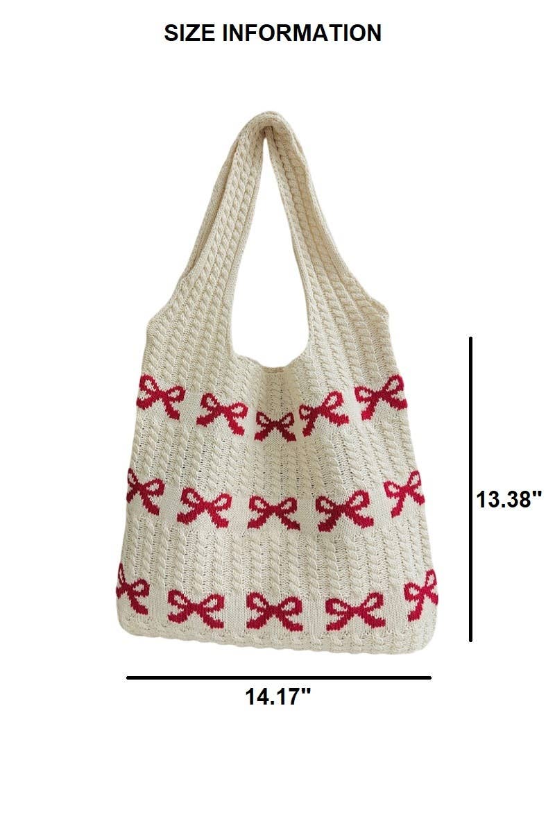 Ribbon Pattern Knitted Crochet Tote Bag