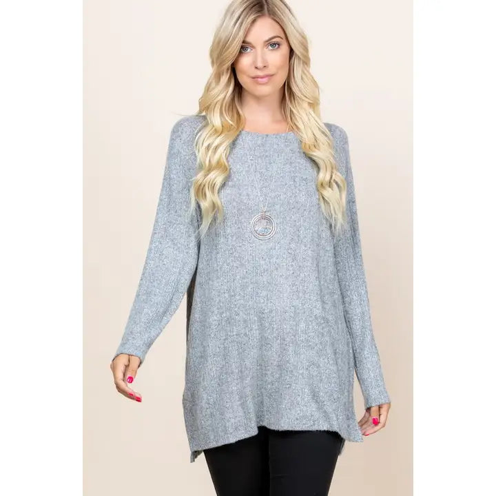 Two Tone Ribbed Hack Top - Gray