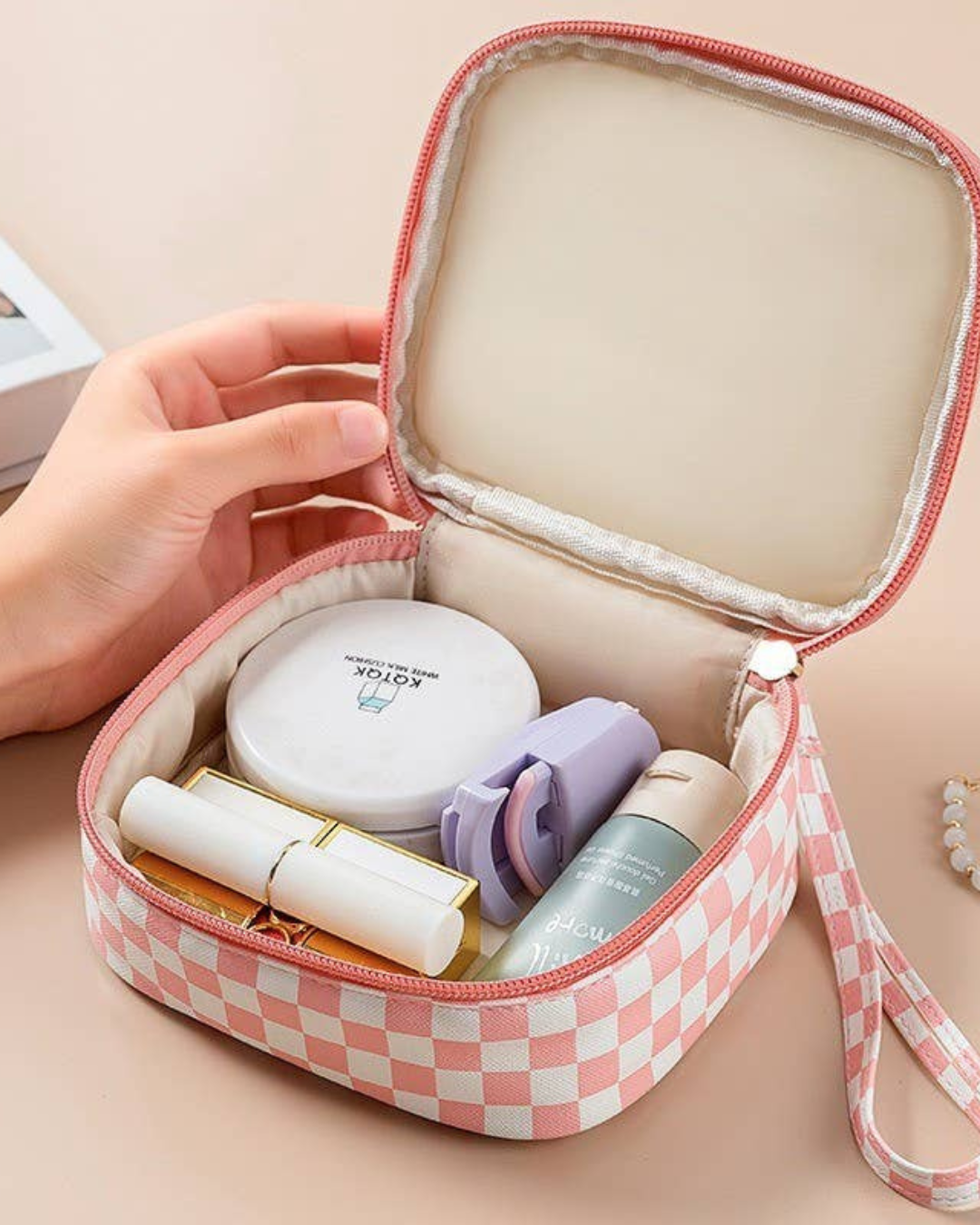 Travel Checker Makeup Pouch Bag