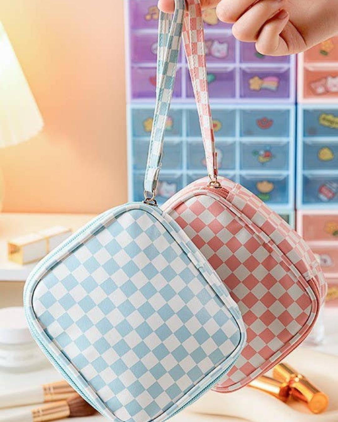 Travel Checker Makeup Pouch Bag