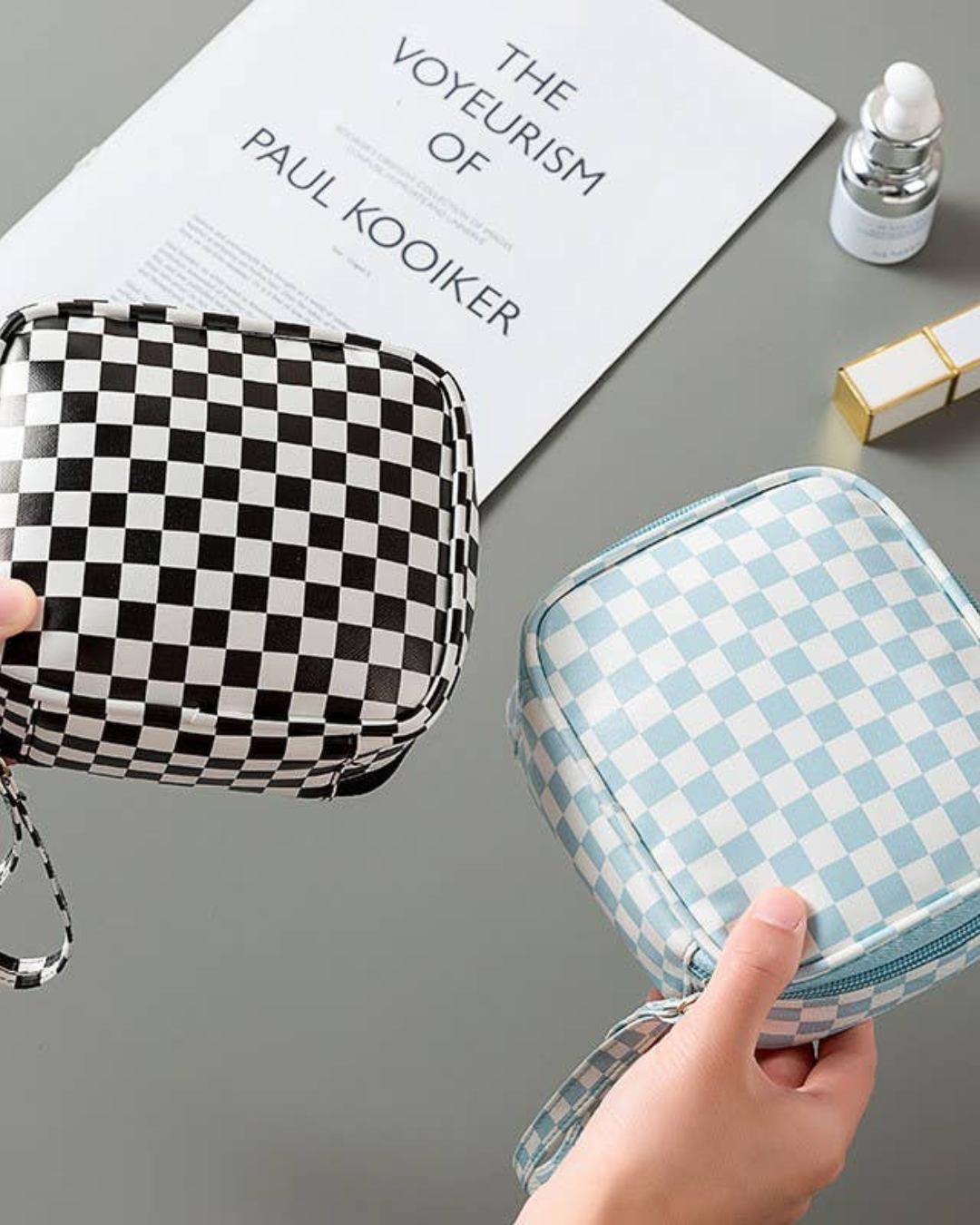 Travel Checker Makeup Pouch Bag