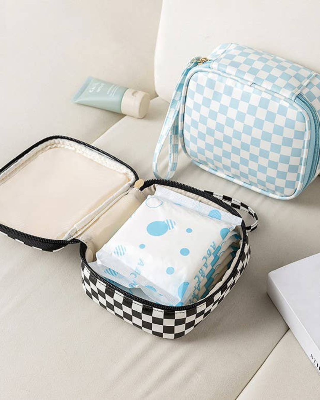 Travel Checker Makeup Pouch Bag