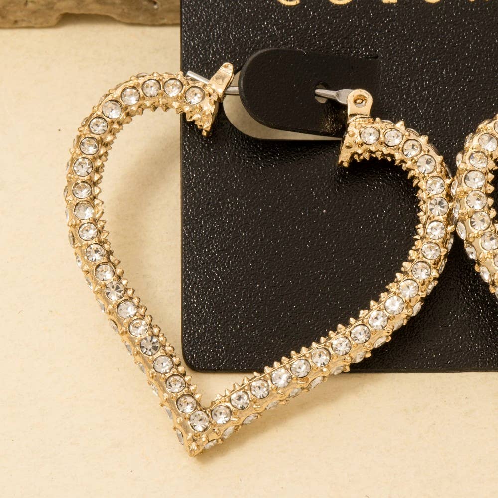 Gold Dipped Cz Pave Heart Latch Hoop Earrings