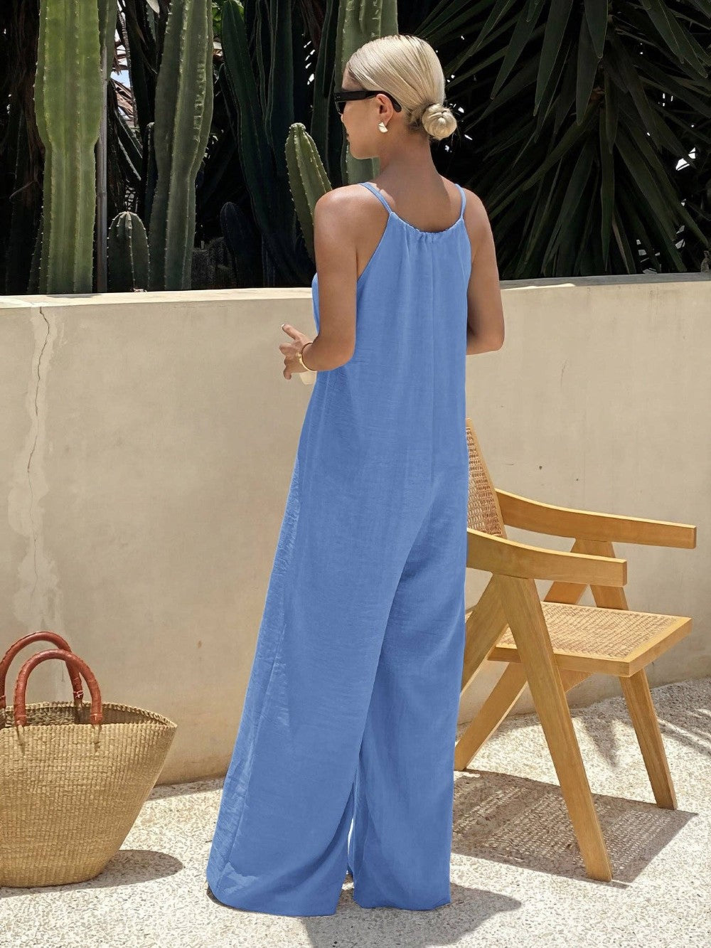Women's Wide Leg Jumpsuit (Blue)|205