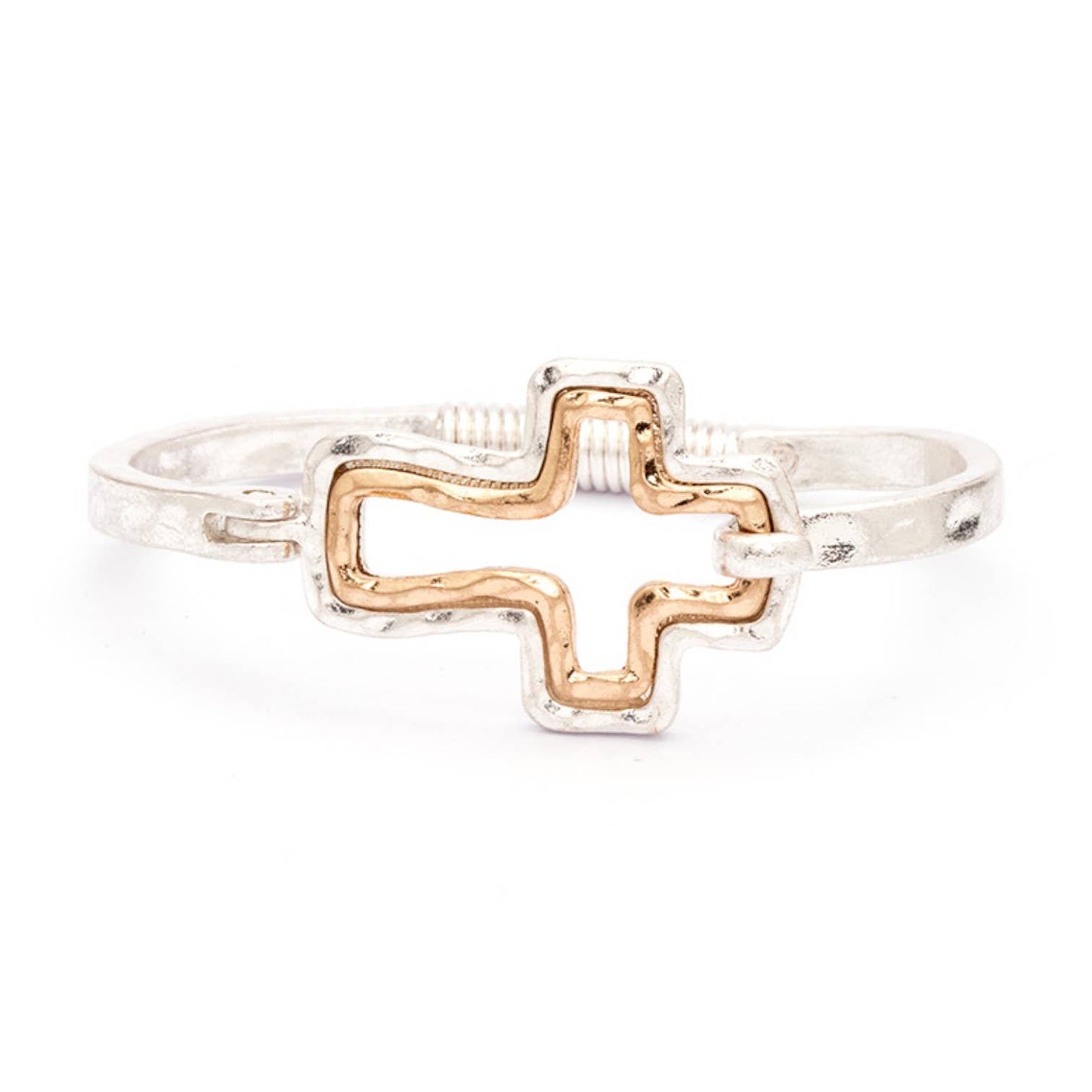 2 Tone Cross Spring Bangle