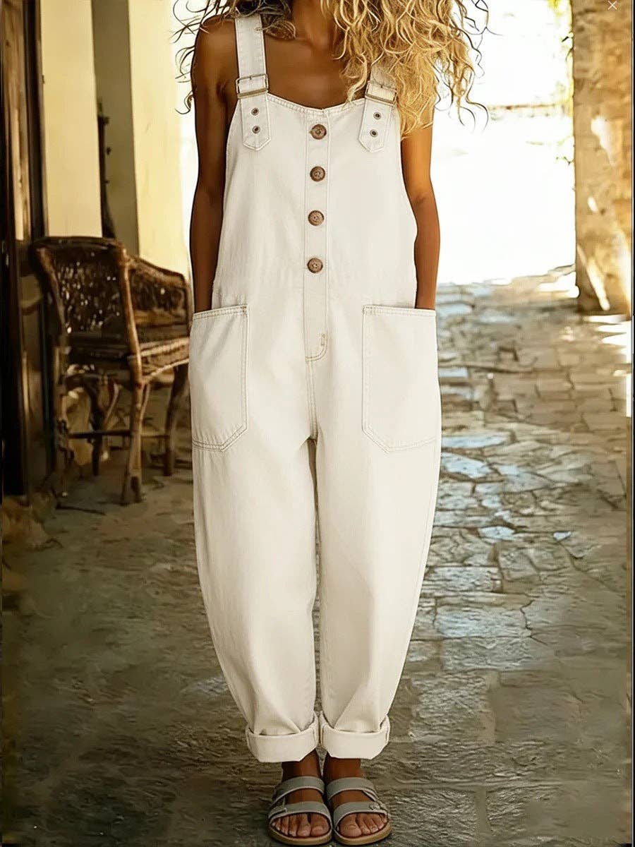 Women's Washed Denim Overalls Adjustable Strap Jumpsuit
