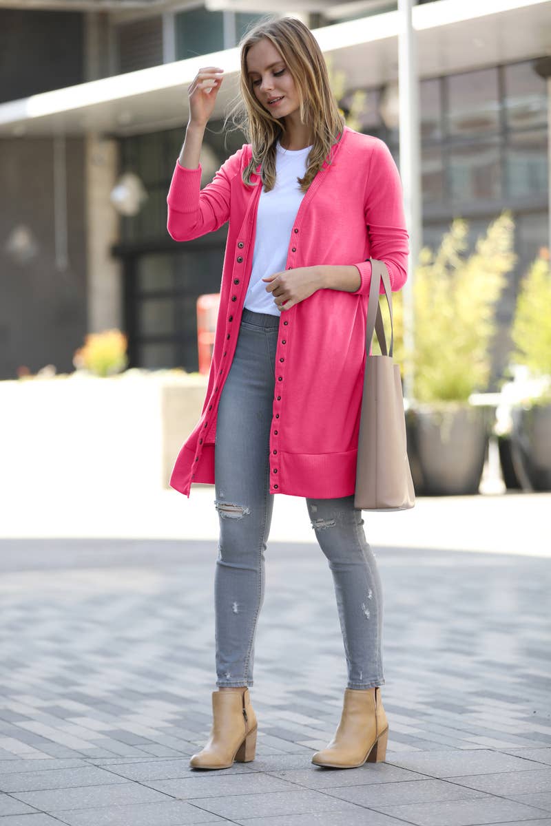 ._ SI-15139 Thigh Length Snap Button Cardigan