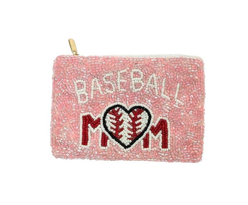 Ladies Pink Baseball Mom Beaded Coin Purse