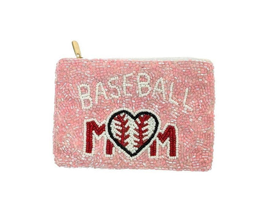 Ladies Pink Baseball Mom Beaded Coin Purse