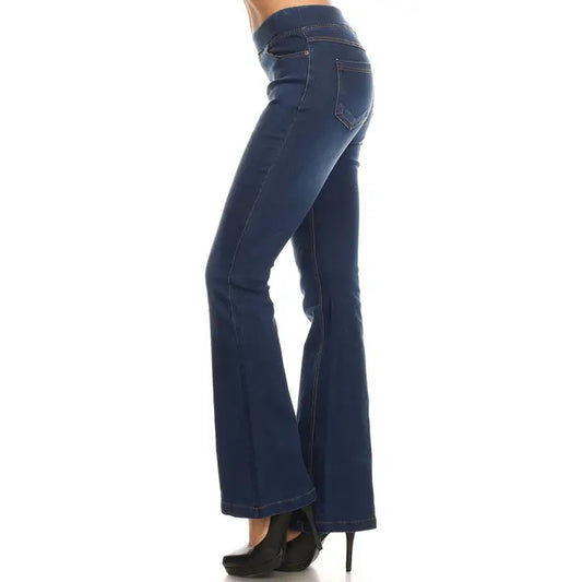 Dark Wash Comfortable Pull On Denim Flare Jeans