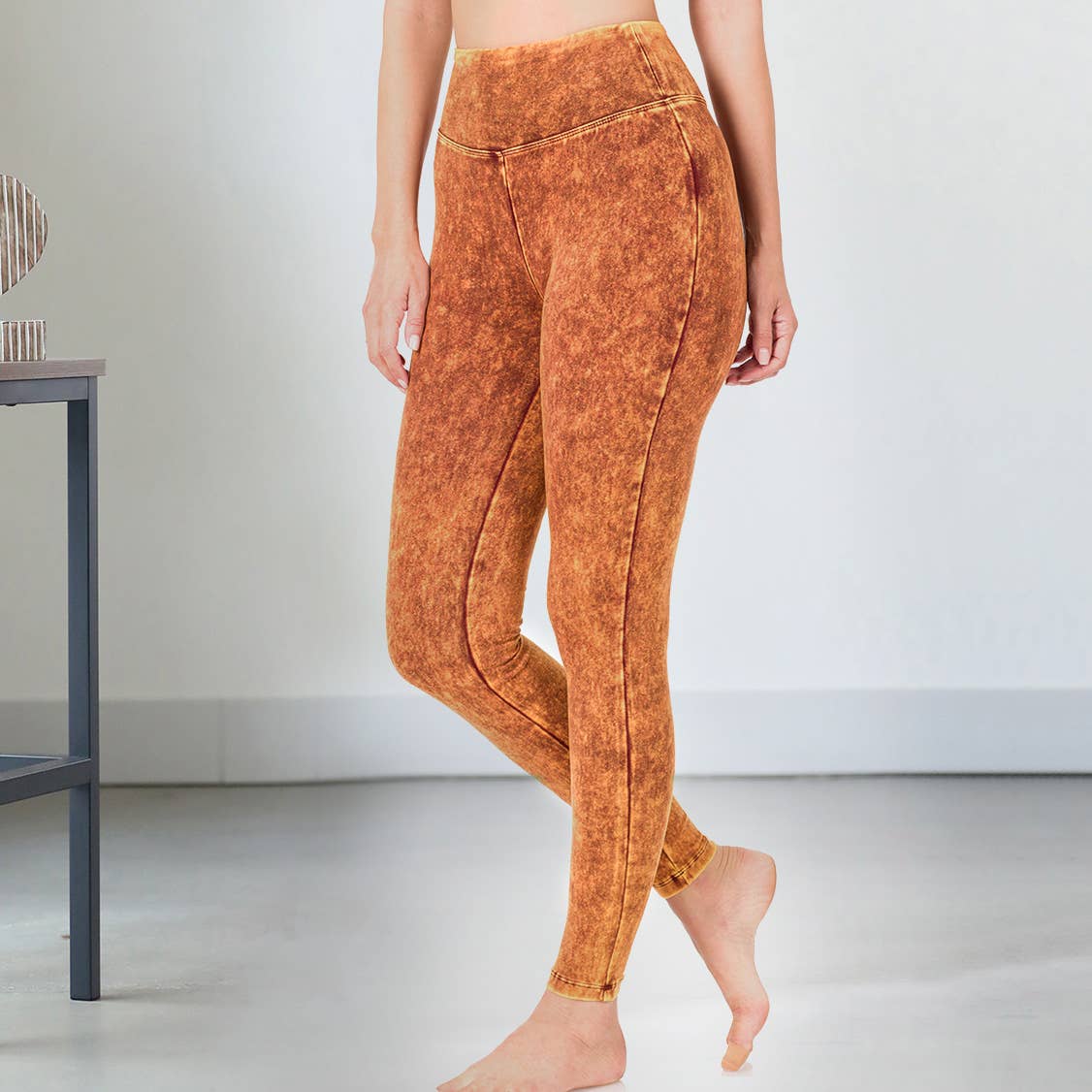 ._ SI-16456 Mineral Washed Wide Waistband Yoga Leggings