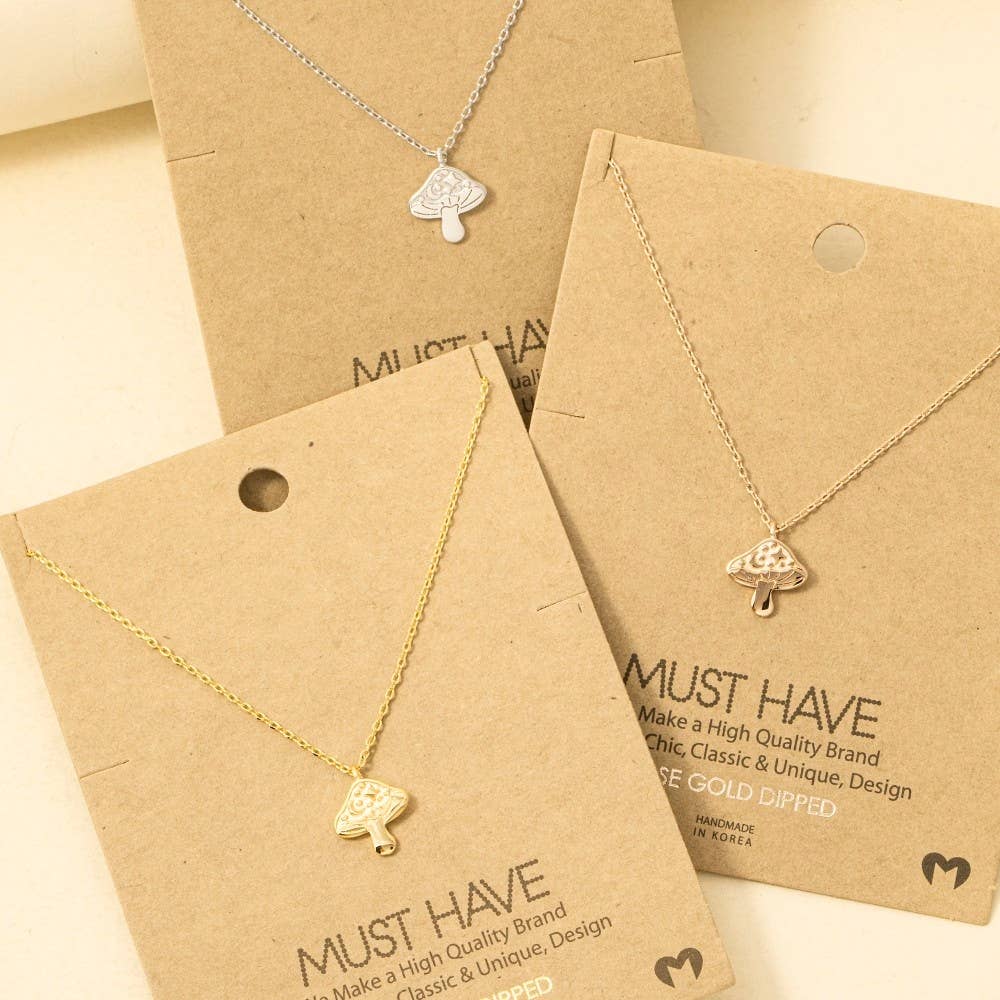 Gold Dipped Mushroom Pendant Necklace