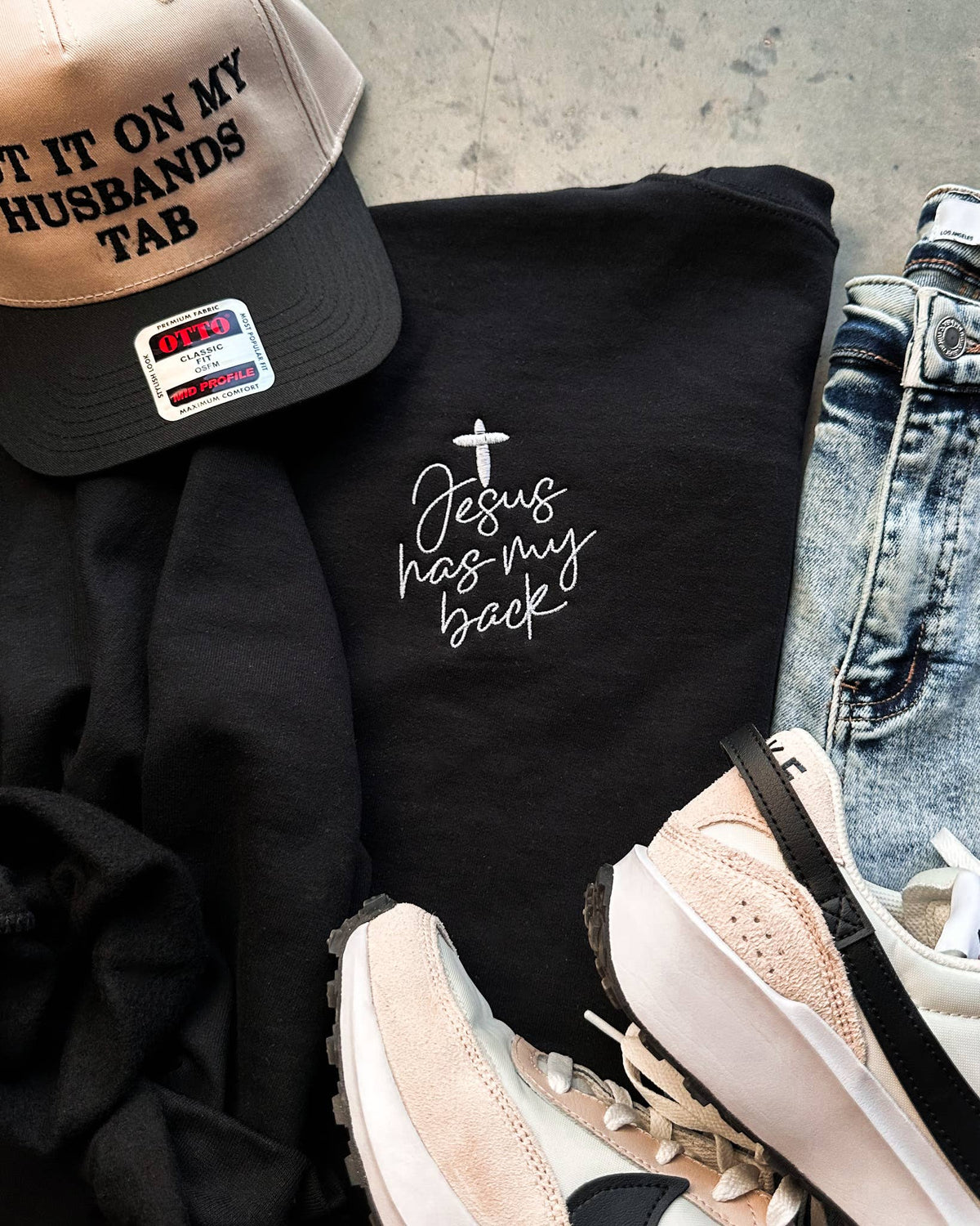 Jesus Has My Back Embroidery Sweatshirt