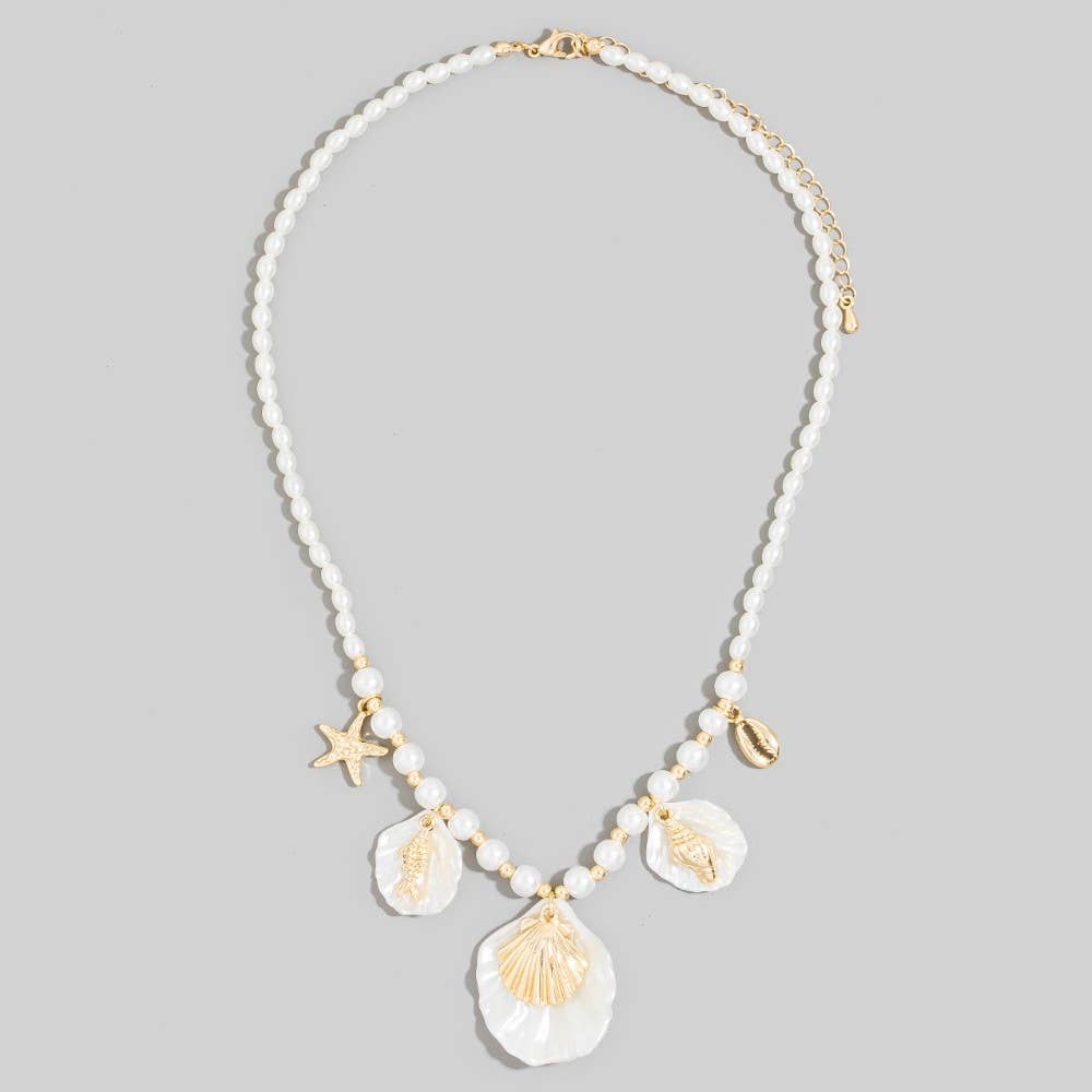 Pearl Shell Starfish Charms Pendant Necklace