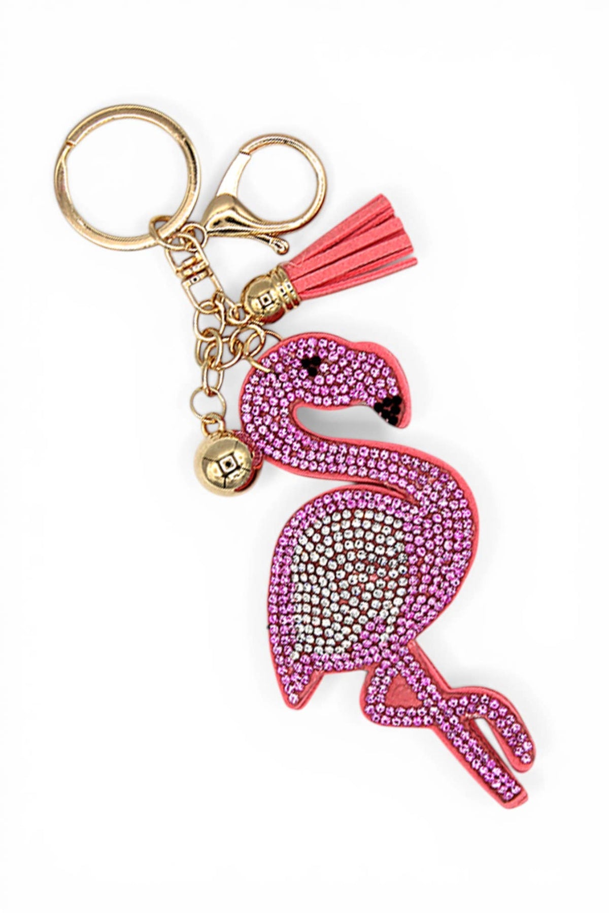 Rhinestone Pave Flamingo Pillow Key Chain