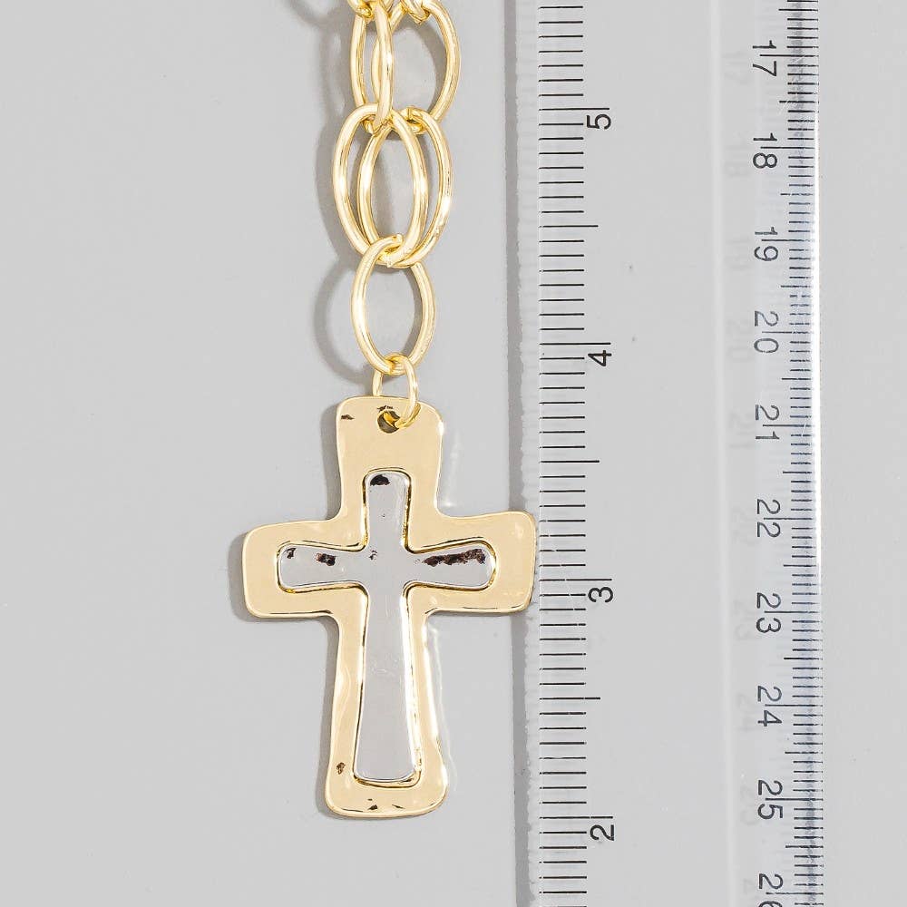 Flat Hammered Cross Pendant Necklace