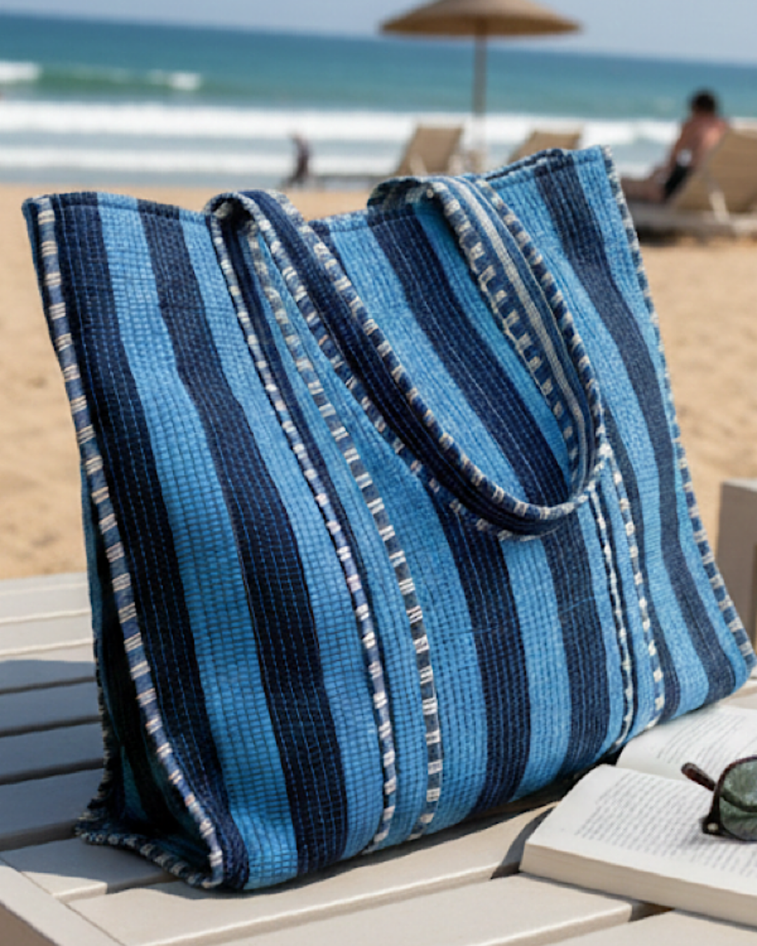 Bohdi Navy and Blue Striped tote Bag