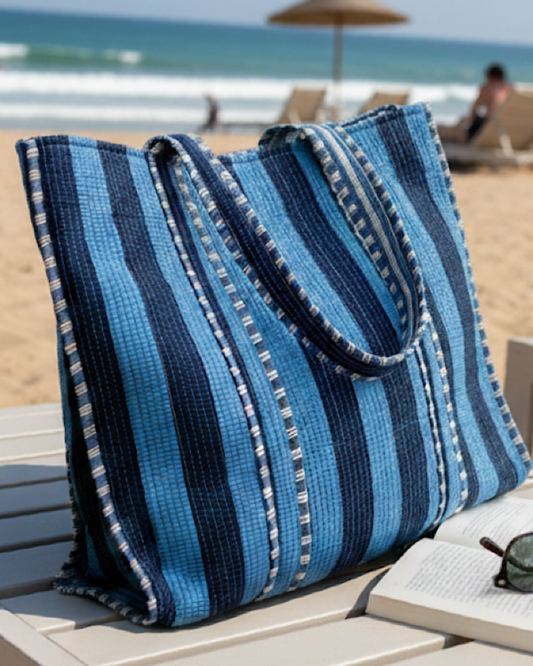 Bohdi Navy and Blue Striped tote Bag