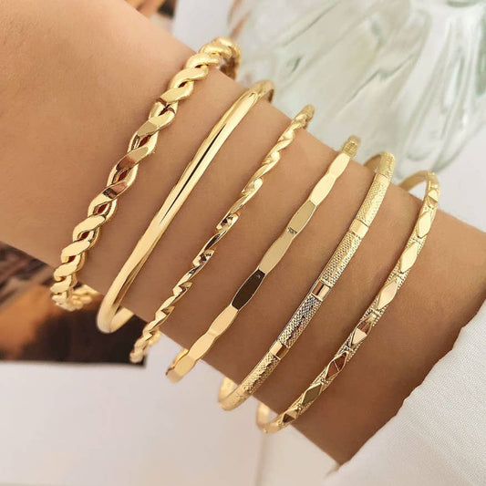 Gold Layered Bangle Set - Mixed Texture Stack | 40B5238