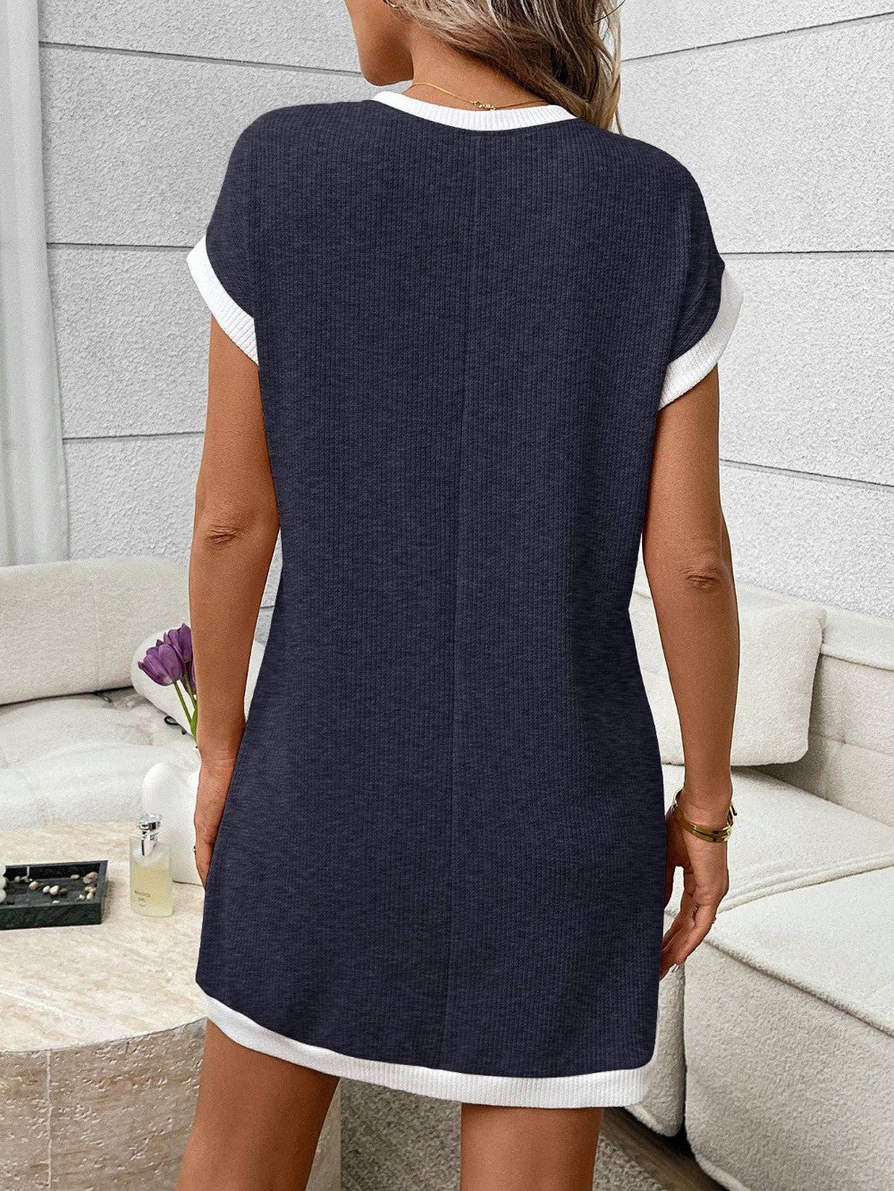 Casual Short Sleeve Elegant Dress (Navy)|193
