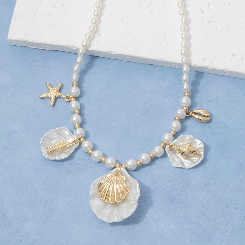 Pearl Shell Starfish Charms Pendant Necklace